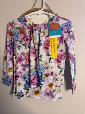 Posh Peanut Girls' White Multi Floral Long-Sleeve Top and bottom set 3/4